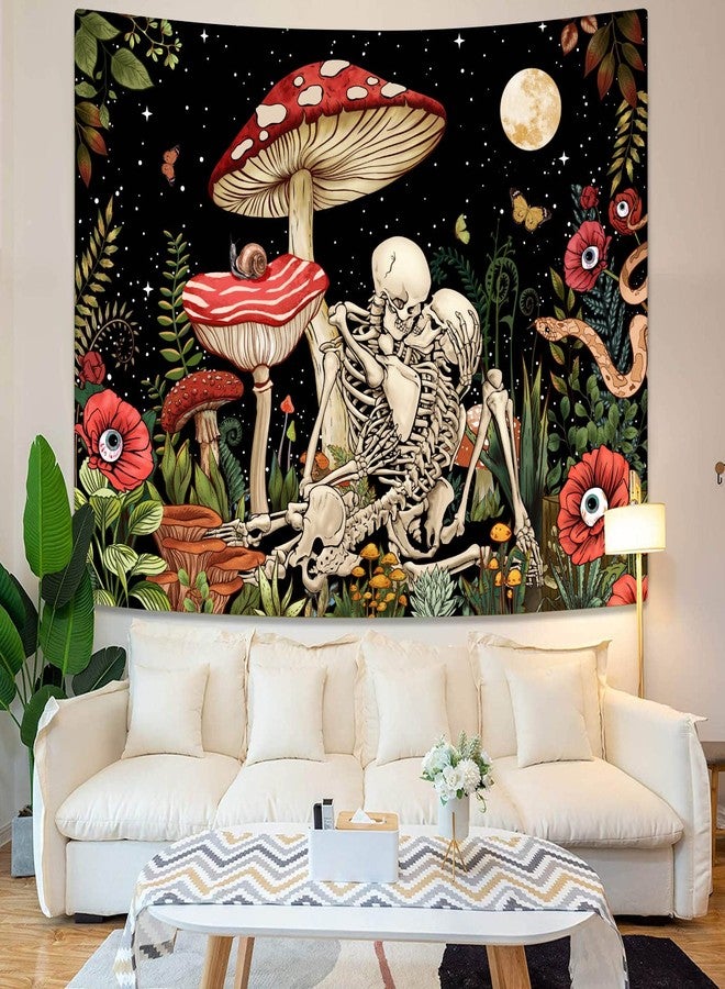Accnicc Mushroom Skull Tapestry Skeleton Floral Plant Flower Aesthetic Bedroom Tapestries Nature Moon Wall Tapestry for Dorm Living Room (48'' × 36'') - Image 2